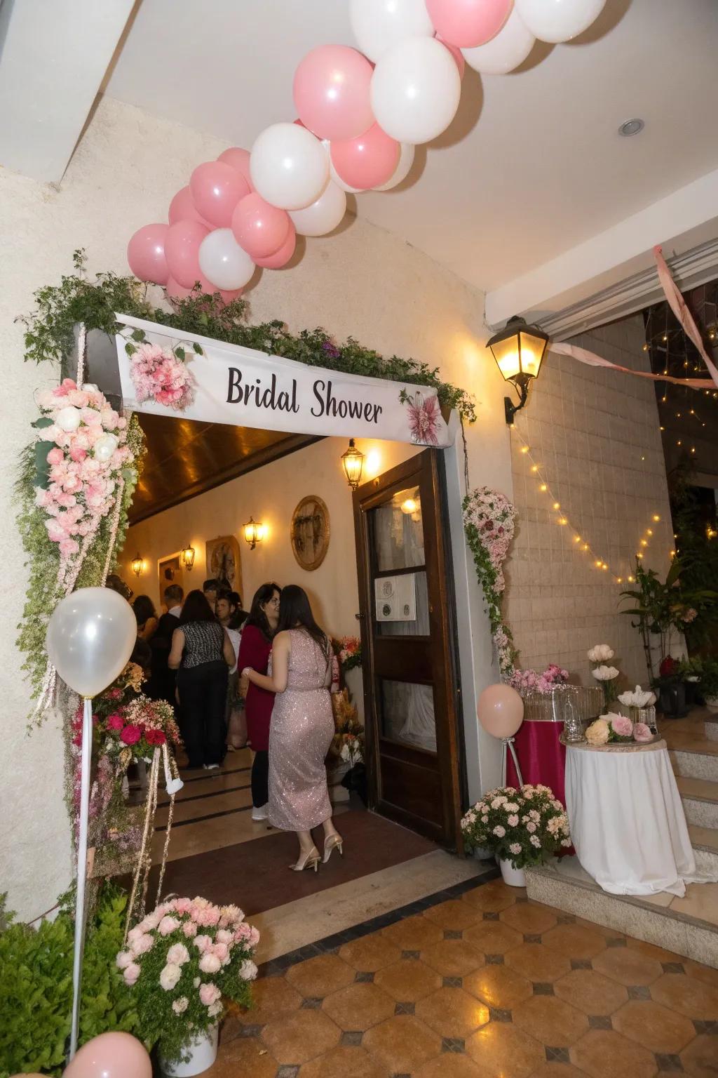 Themed props at the entry highlight the bride's personal preferences, incorporating a unique touch.