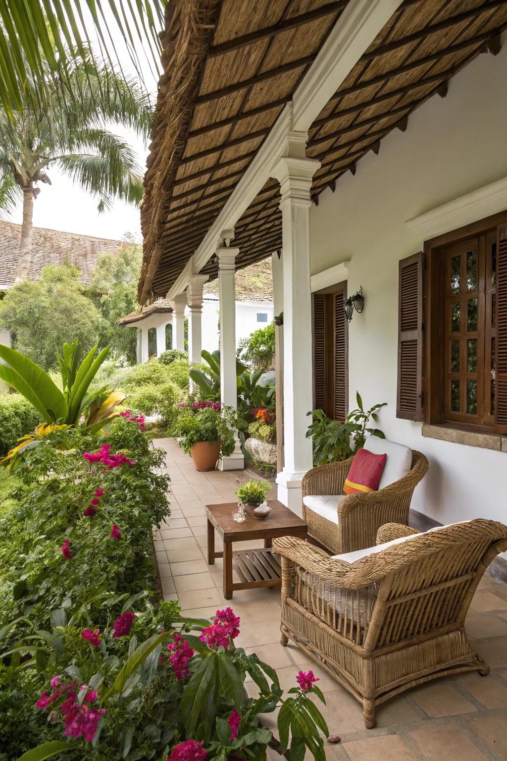 A cozy open-air seating spot invites unwinding and outdoor pleasure.