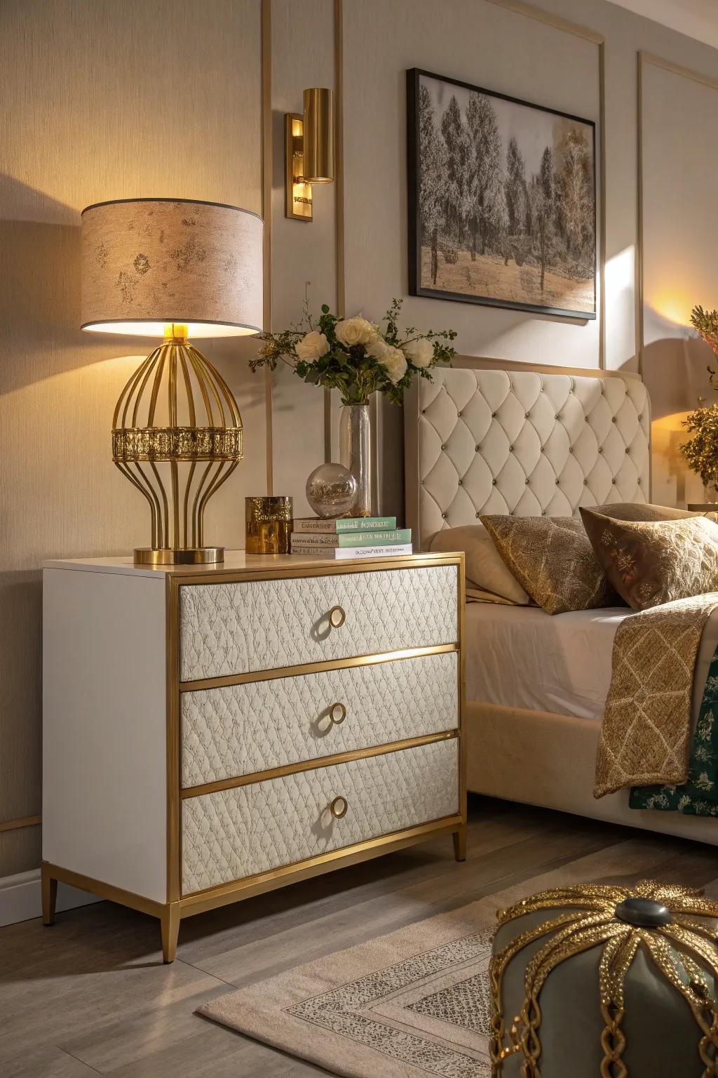 Furniture with gilded accents adds a delicate touch of luxury.
