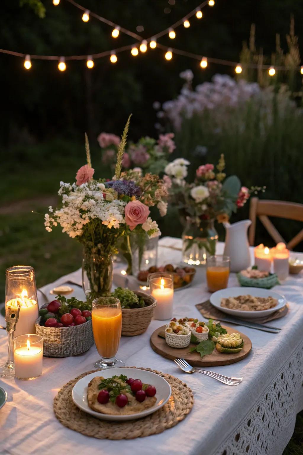 Atmospheric lighting sets an intimate and cozy brunch ambiance.