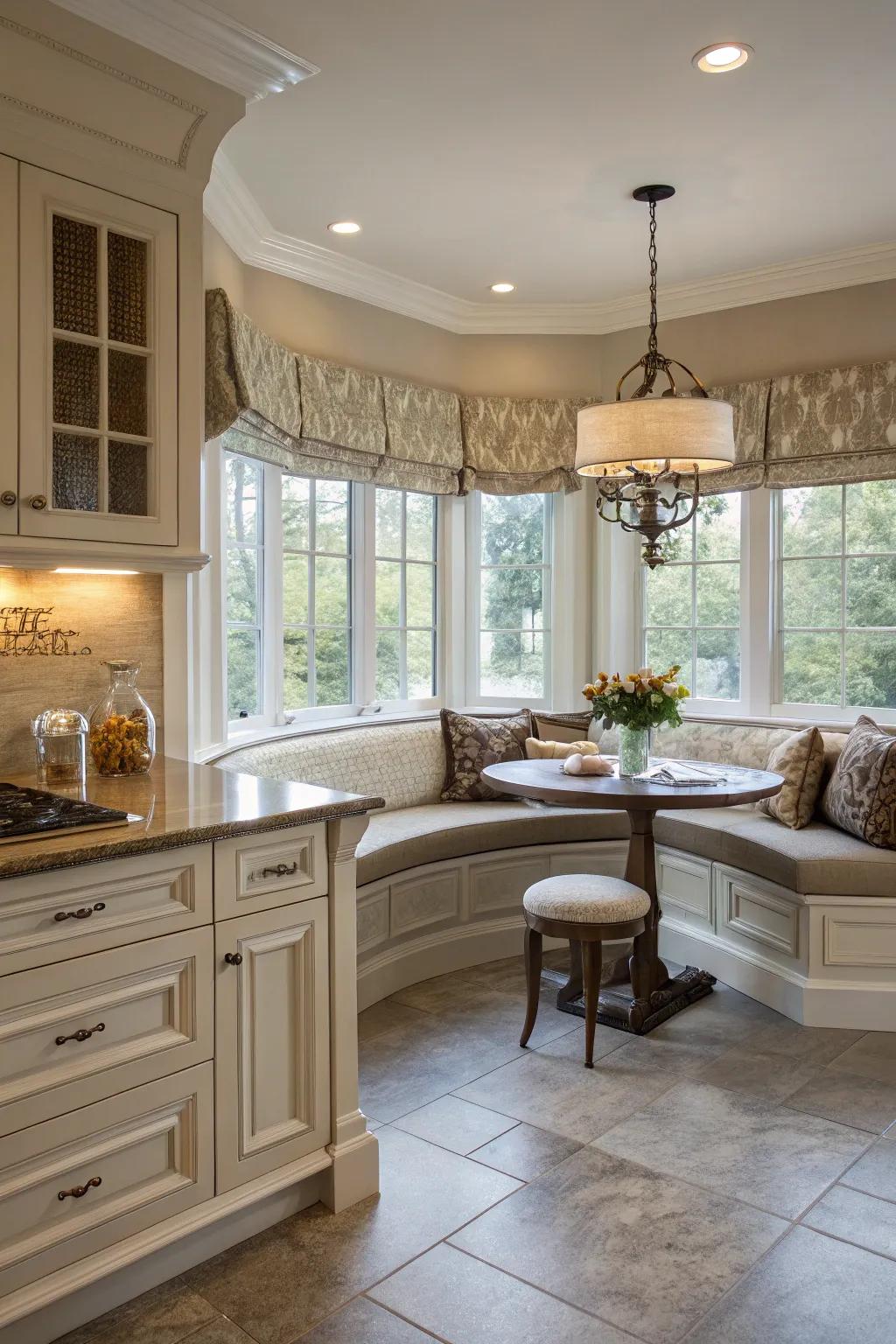 Embrace architectural features through a curved bench.