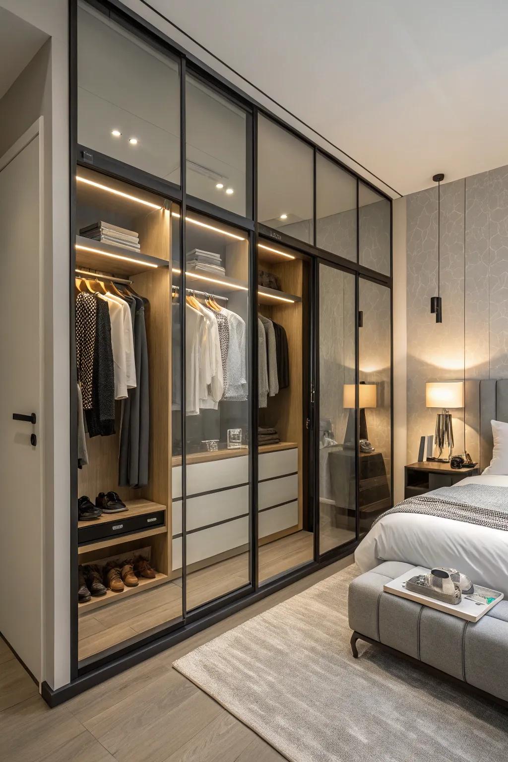 Glass dividers elegantly separate spaces.