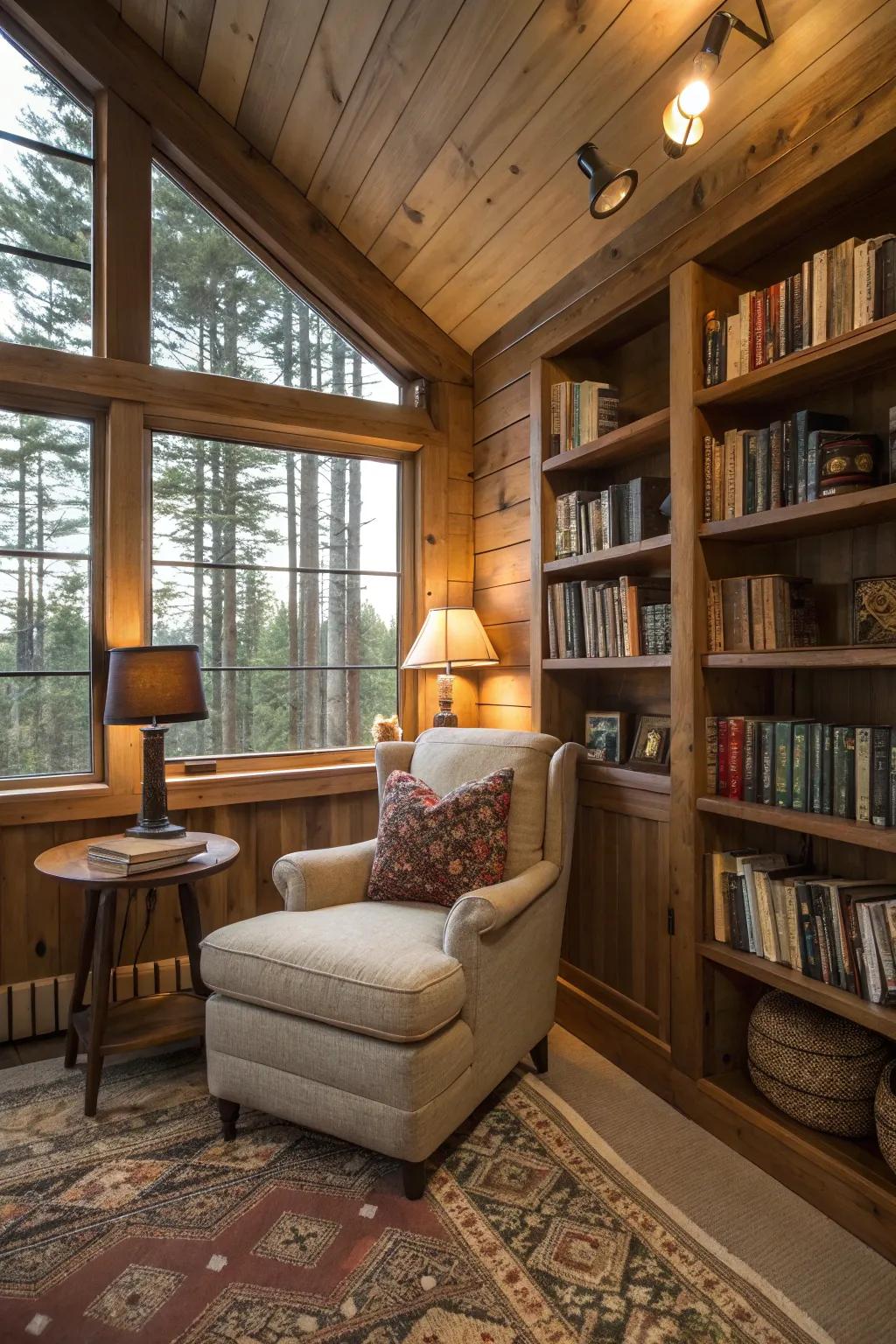A personal hideaway ideal for relaxation and escape in a cabin.