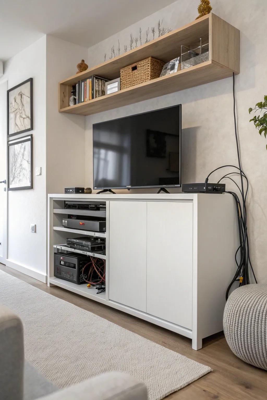 Console maintaining concealed and arranged cables.