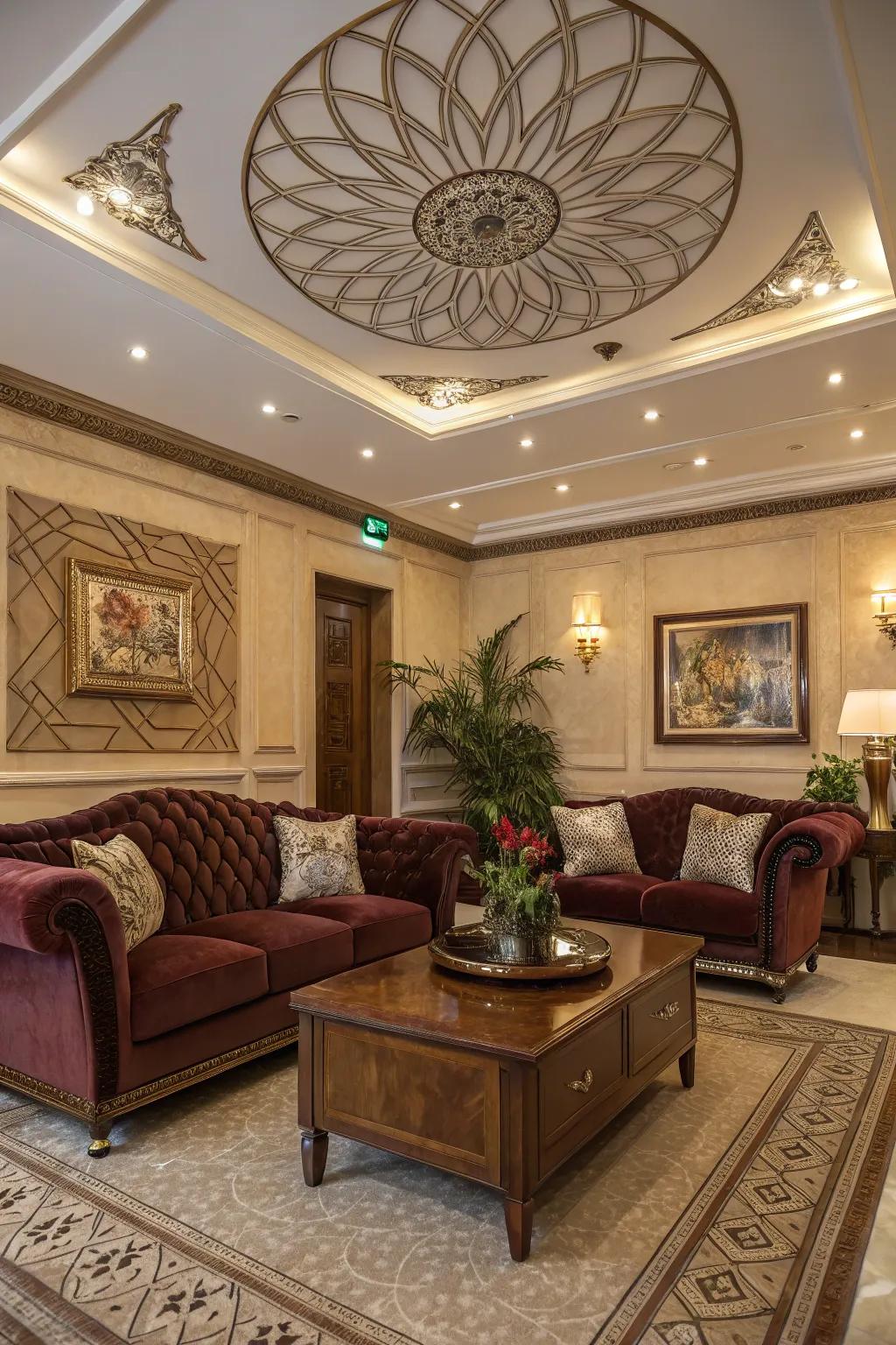 Art Deco medallions add a touch of glamour.