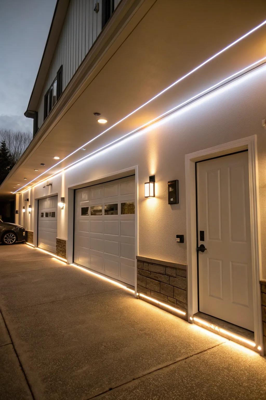 LED lighting elevates the style and function of garage walls.