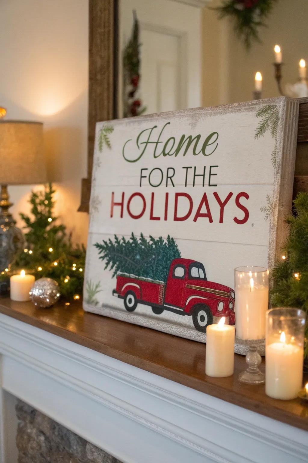 Evoke nostalgia with a vintage truck-themed Christmas placard.