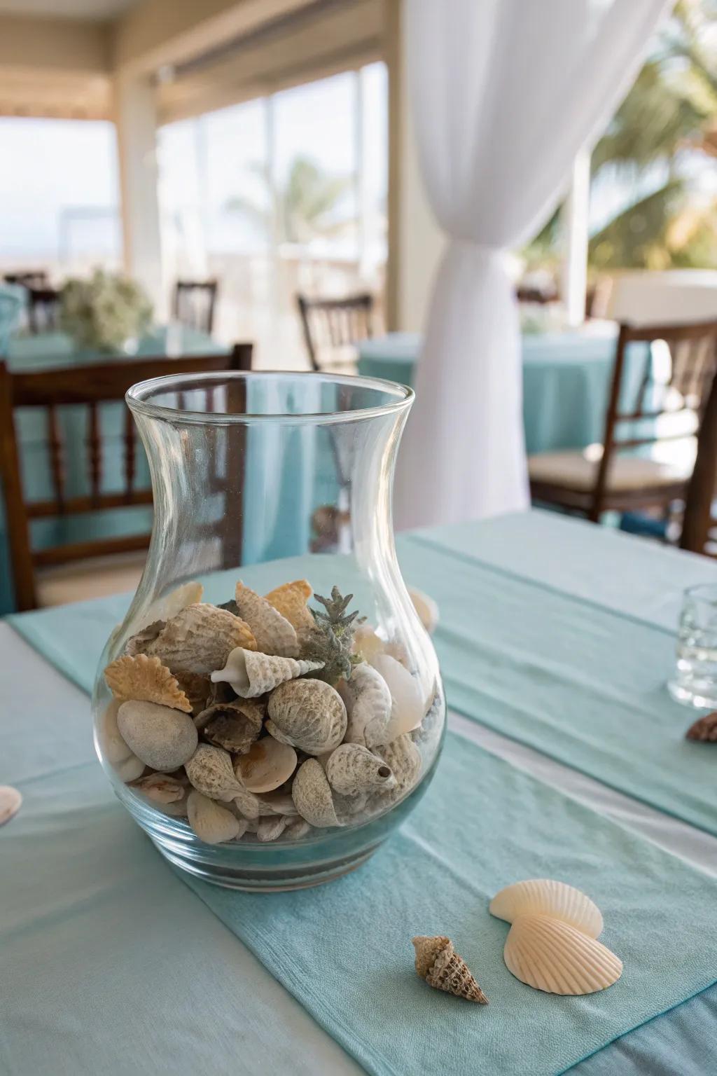 Seaside vibes: seashells give an unexpected and tranquil twist.