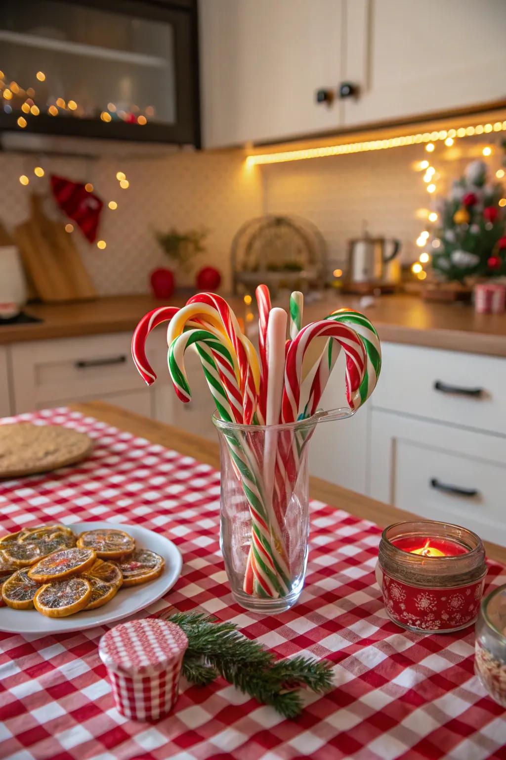 Sweeten your decor with a candy cane vase.