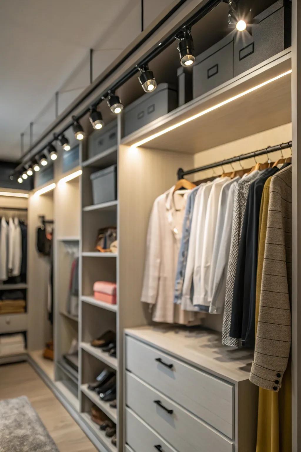 Adjustable track lighting provides focused illumination where you need it most.