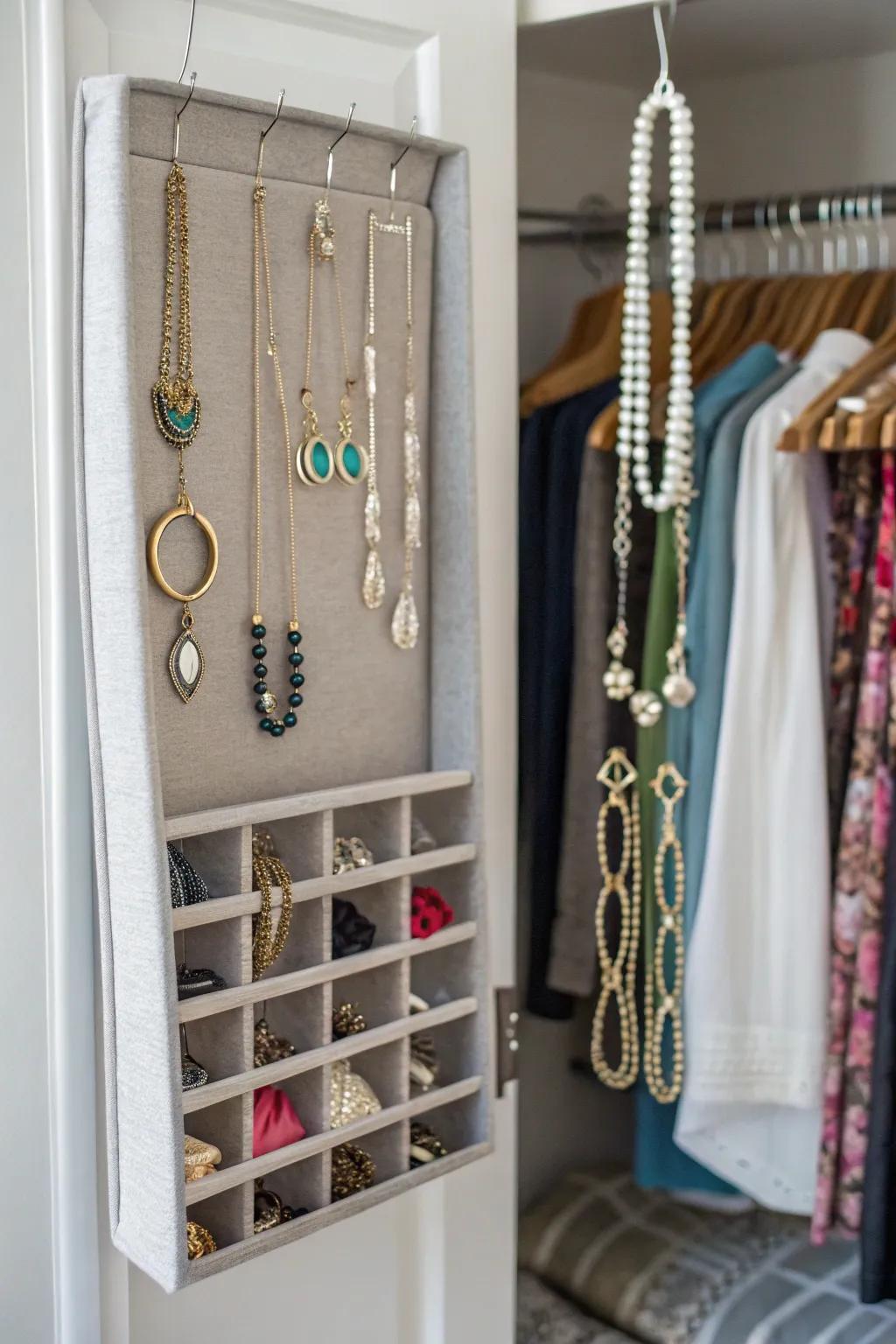 A jewelry organizer makes sure your accessories are visible and tangle-free.