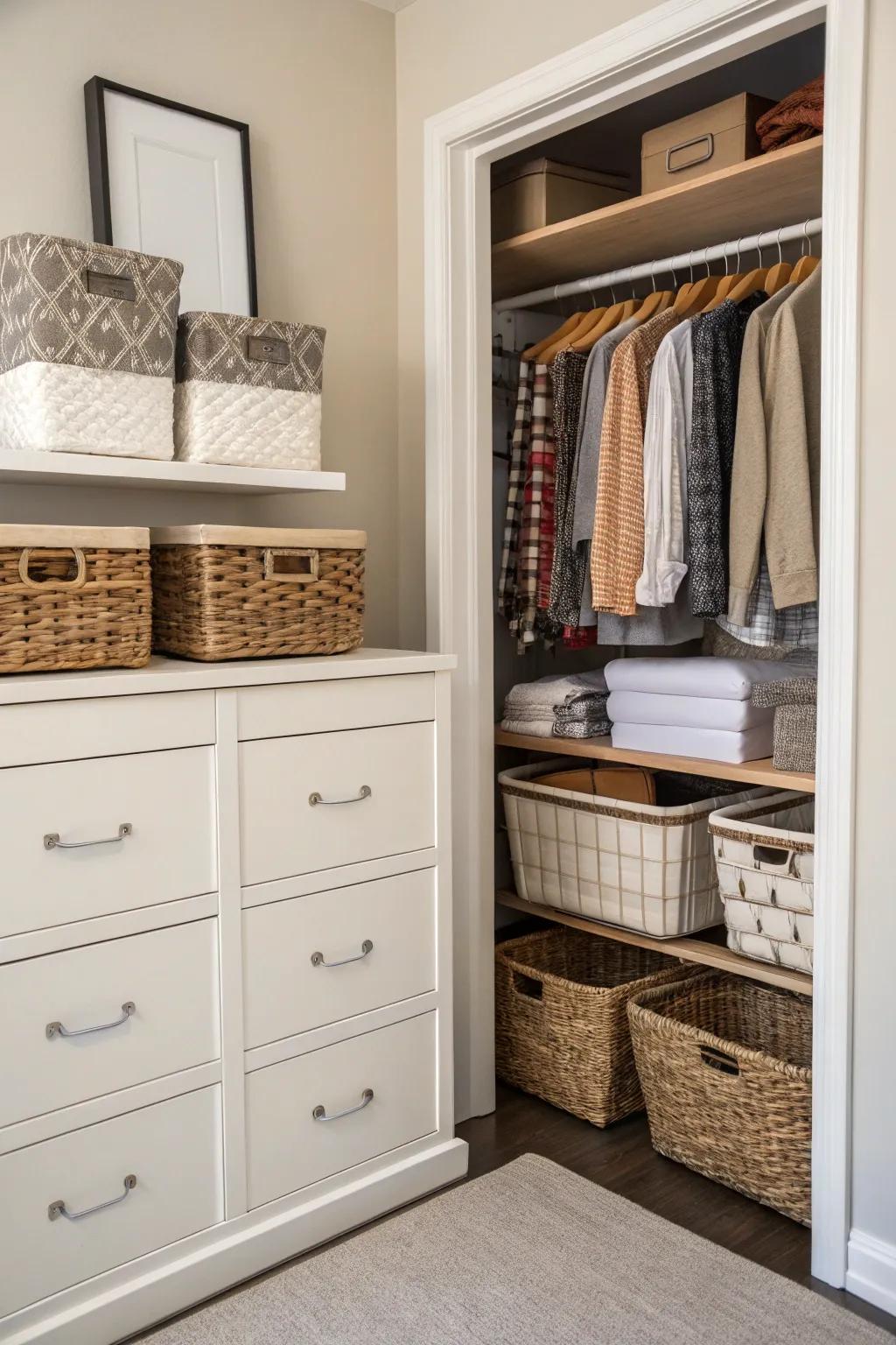 Seasonal storage keeping essentials within reach.