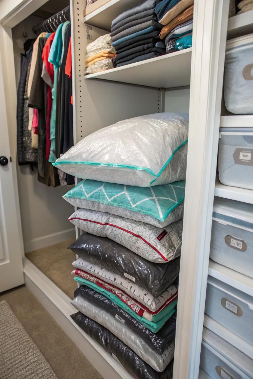 Vacuum storage bags compress and organize large items in an efficient way.