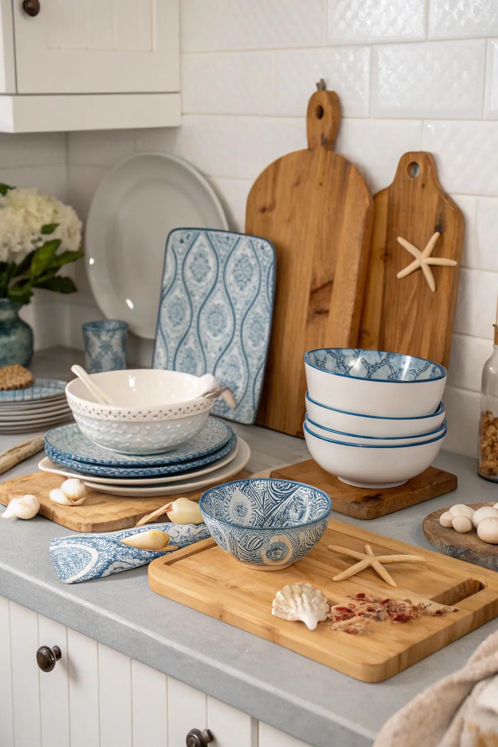 A coastal culinary area brings seaside charm to everyday living.
