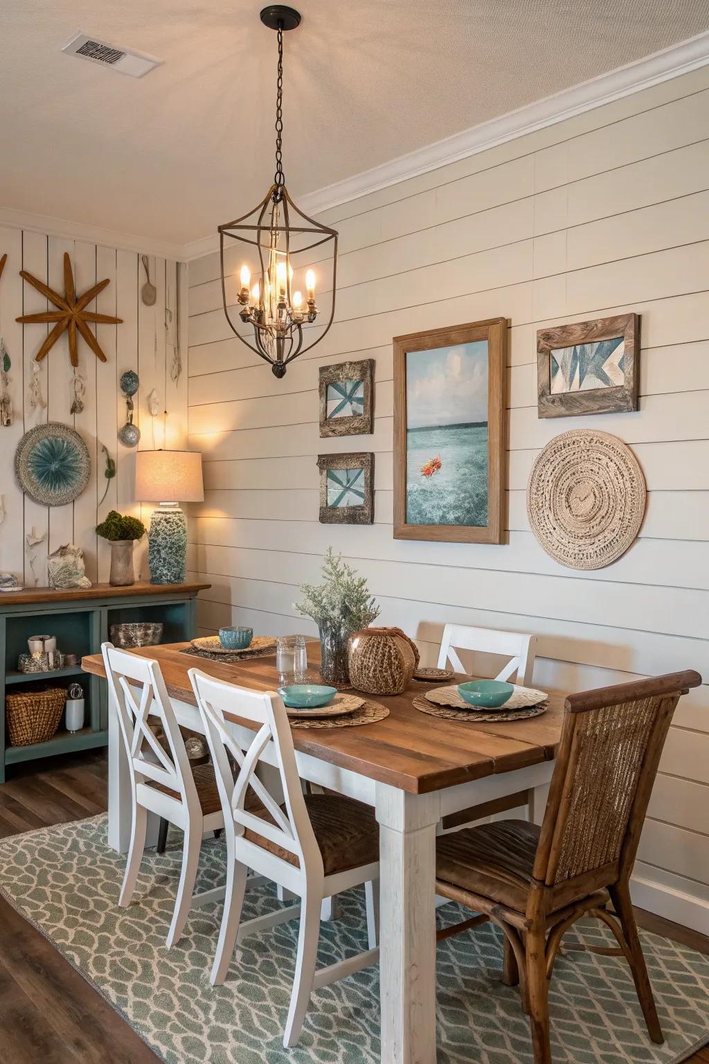 A feature wall adds character and anchors the dining area.