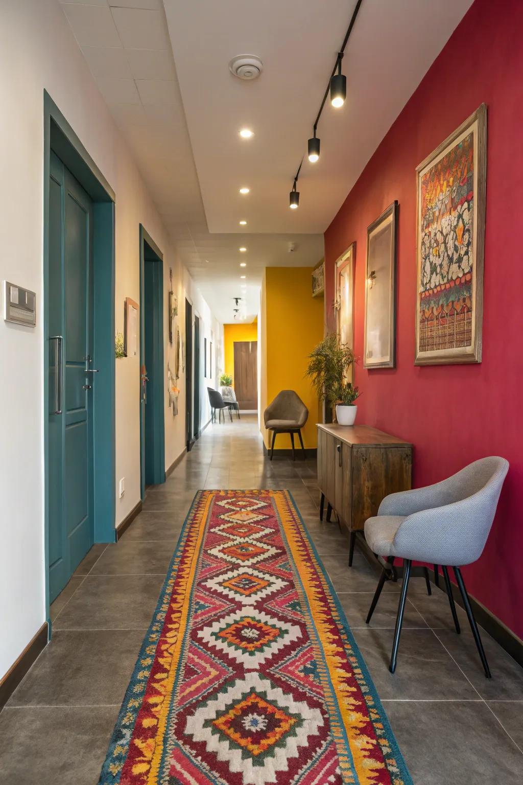A colorful rug can add warmth and style to your hallway.