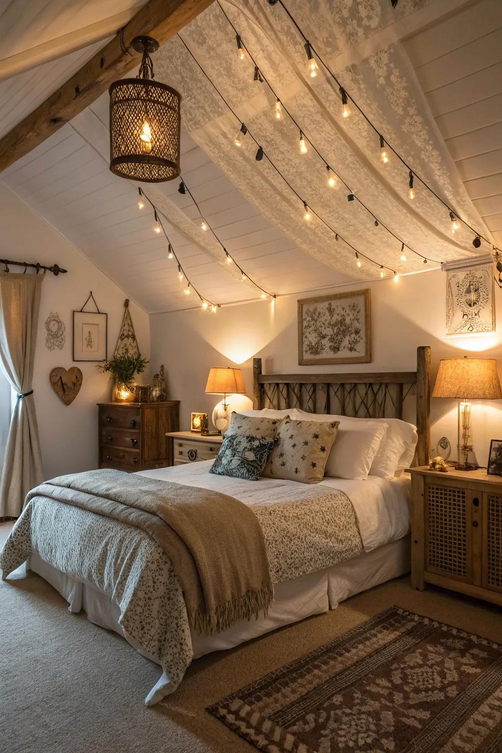Tiered lighting adds depth and mood to this bedroom.