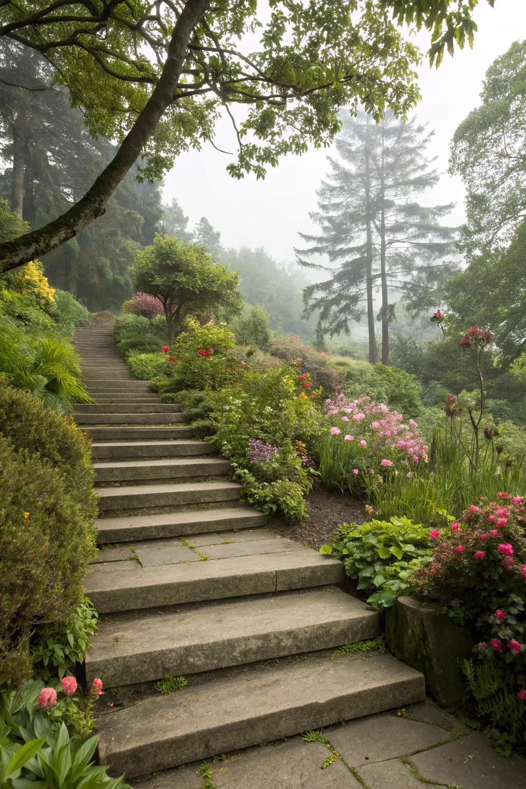 Concrete steps add depth and function.
