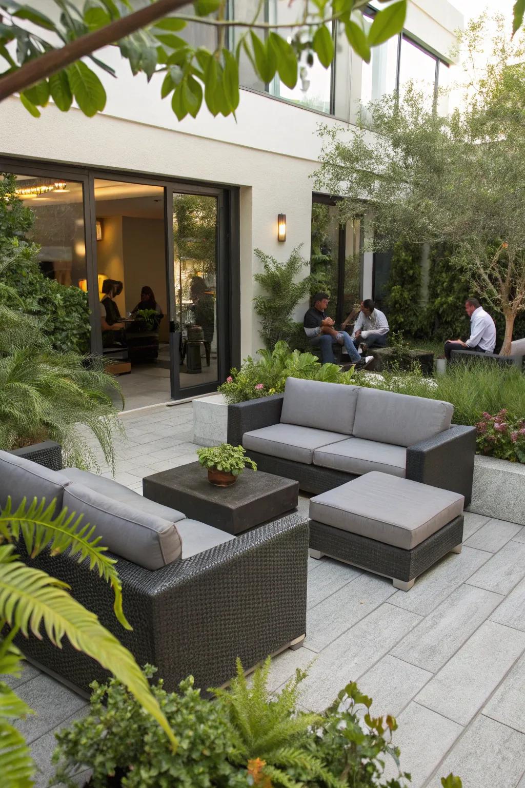Adaptable seating offering flexible arrangement options on a patio.