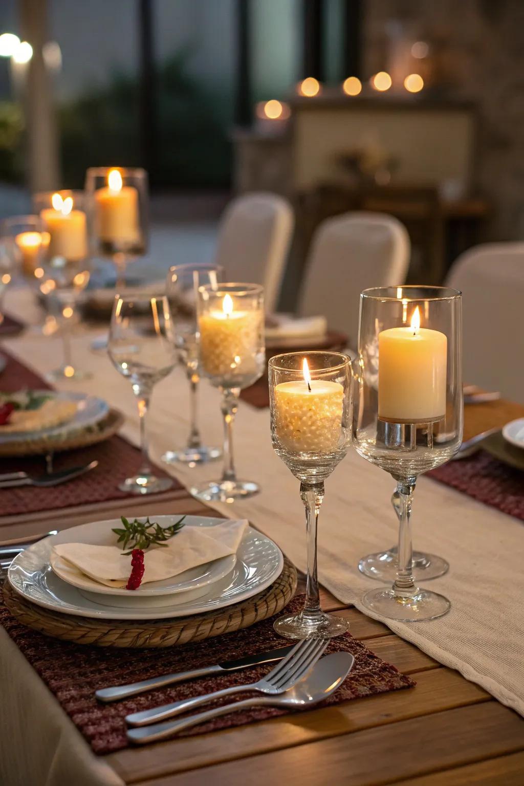 Wine glass gel candles add elegance to any table.