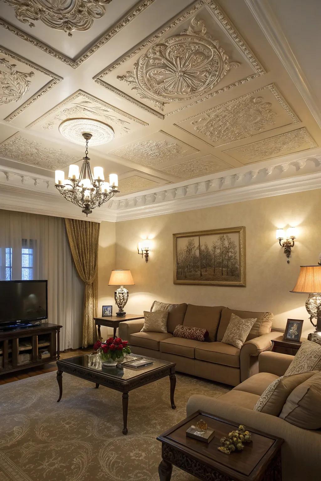 Understated ceiling accents add elegance and interest to this living room.