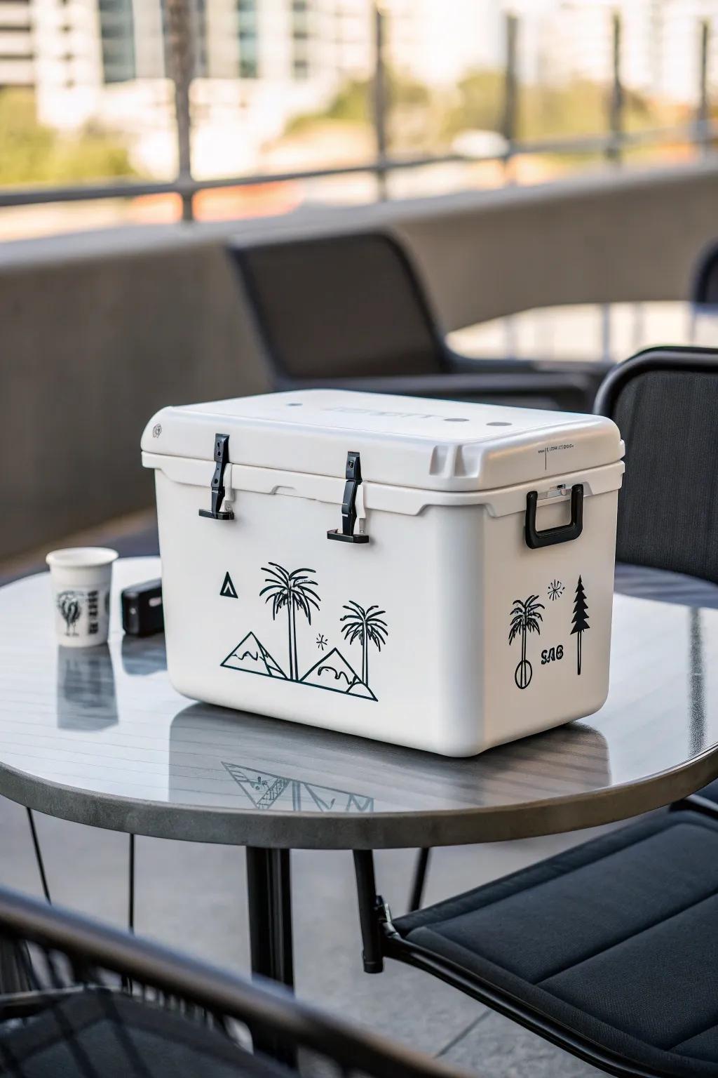 A cooler with minimalist decals for a chic touch.