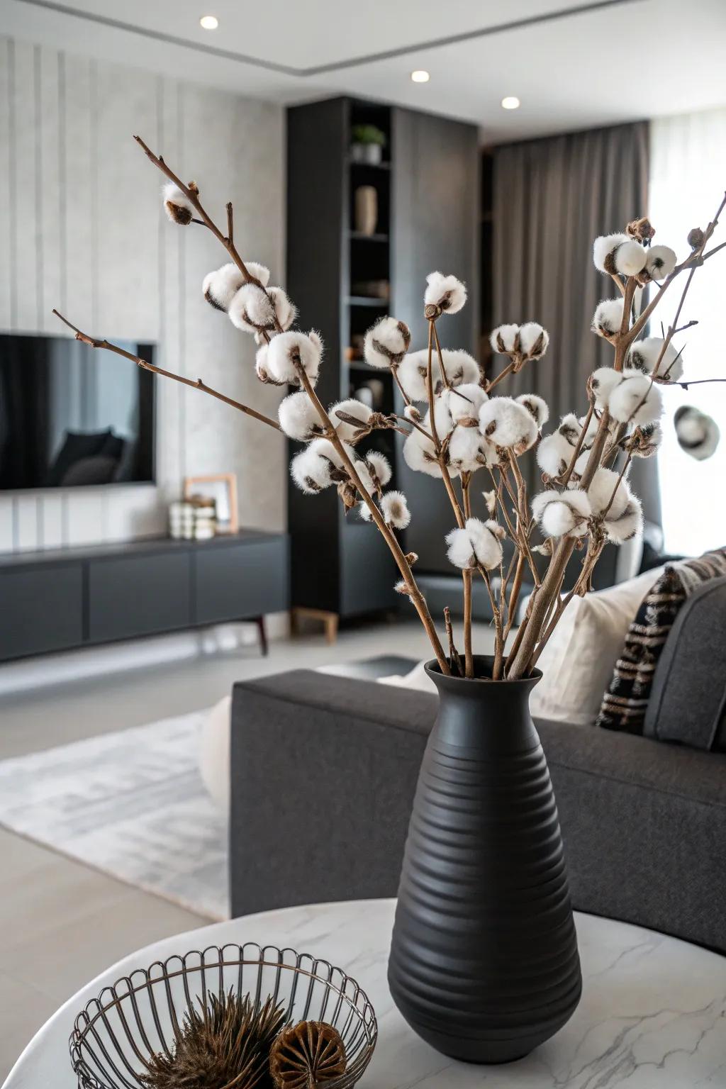 Chic contrast featuring black and white cotton decor.