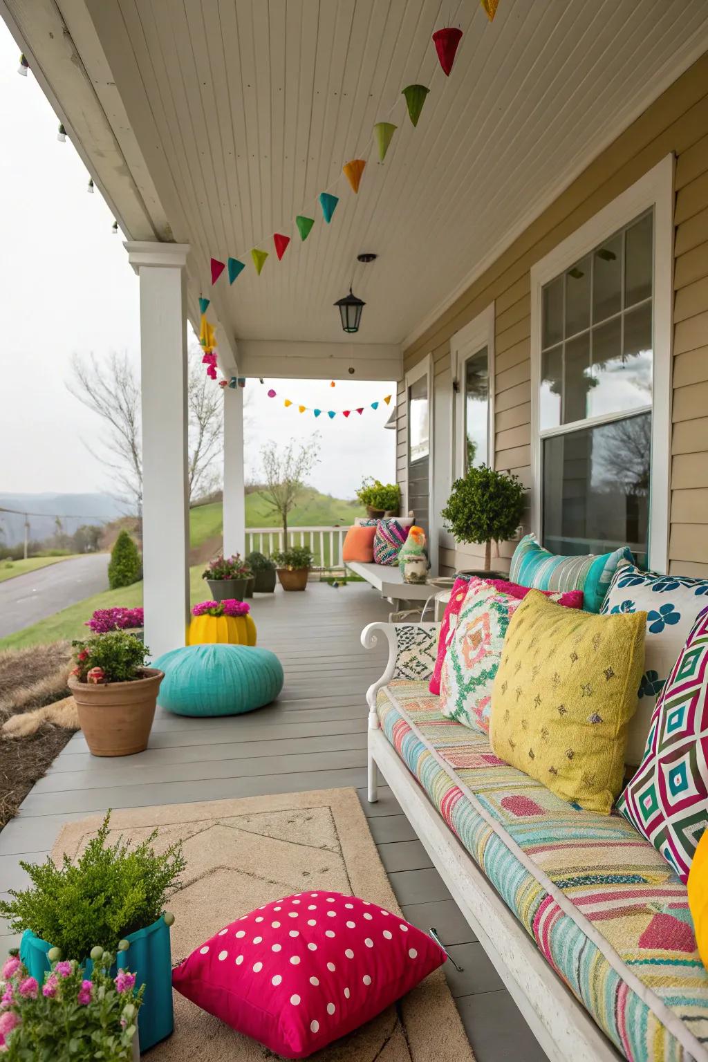 Playful elements add individuality and charm to the porch.