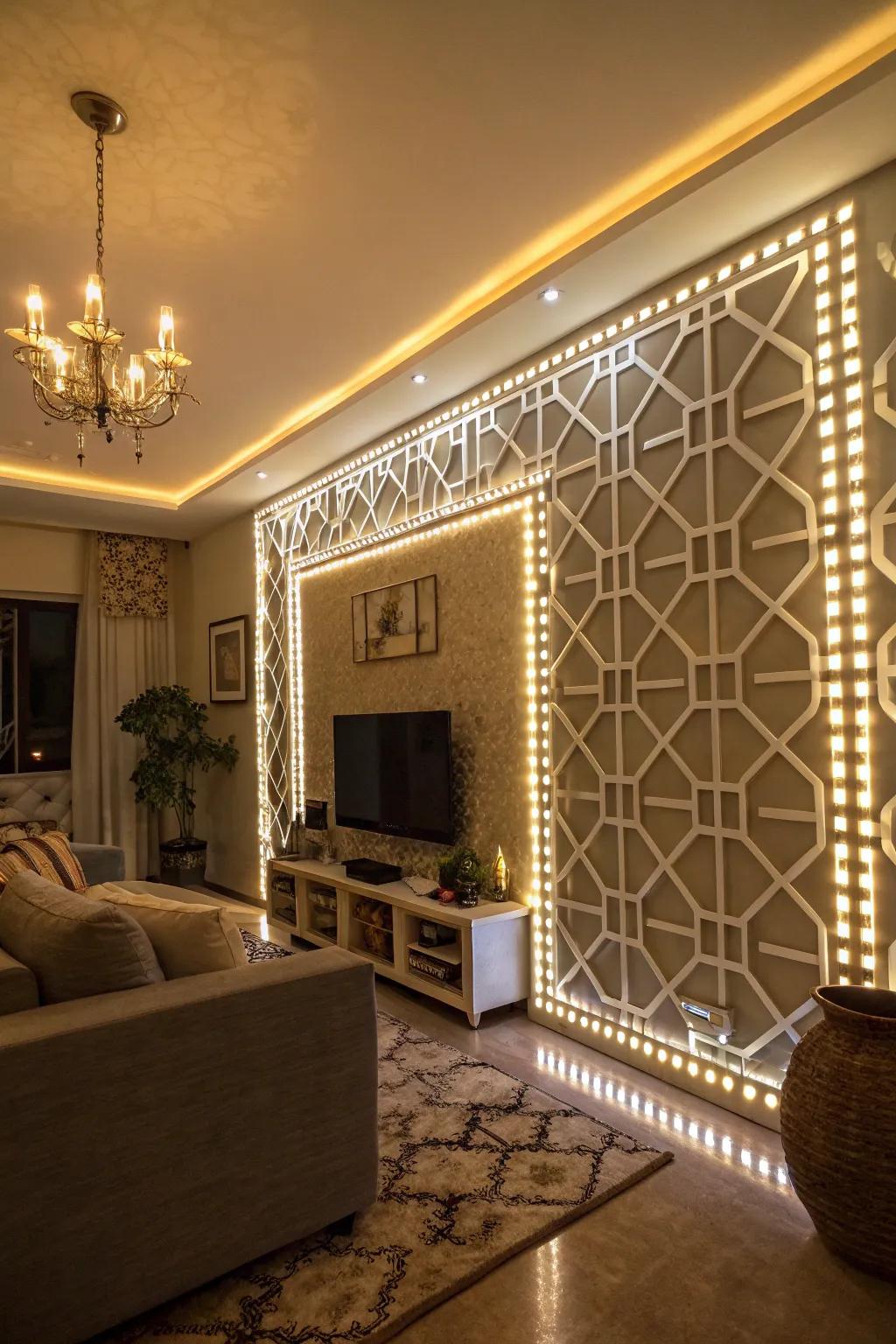 Glowing walls provide a modern and interesting focal point.