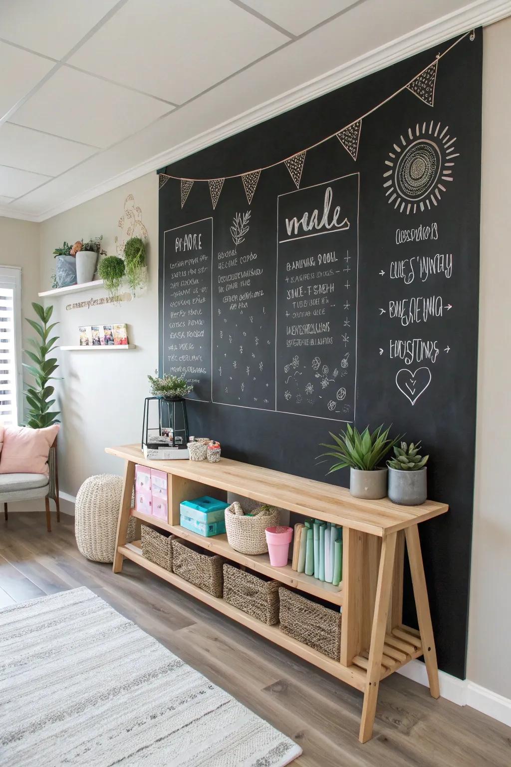 Transform your creative space with a chic chalkboard wall &mdash; perfect for capturing your spontaneous ideas in style.