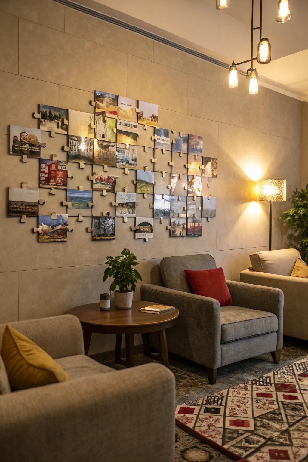 Photo block designs offer an engaging and artistic exhibit.