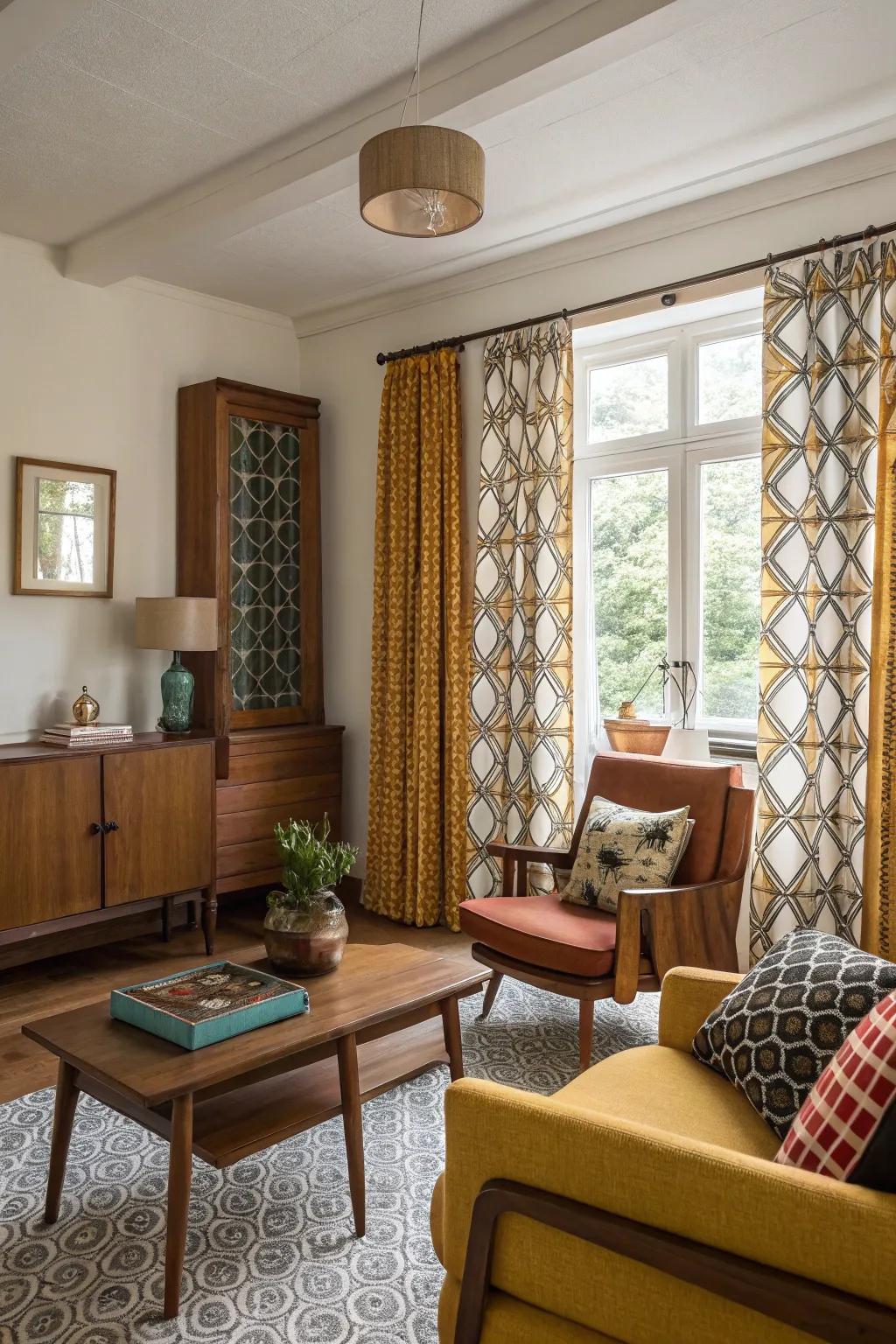 Symmetrical patterns contribute vintage charm.