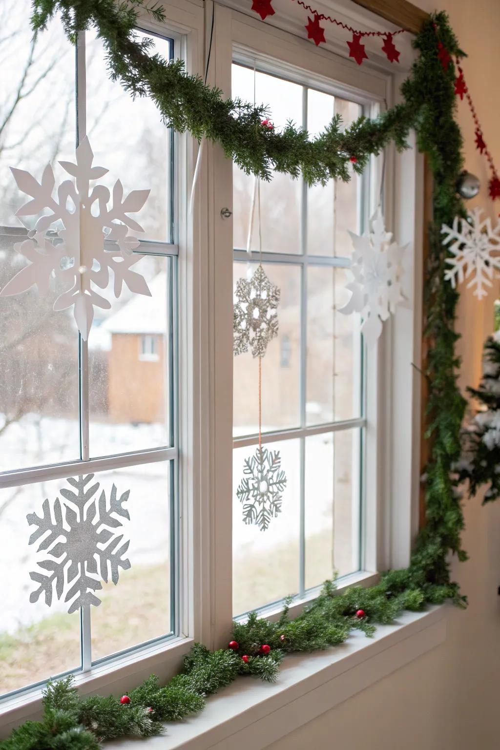 Festive window ornaments add charm to any view.