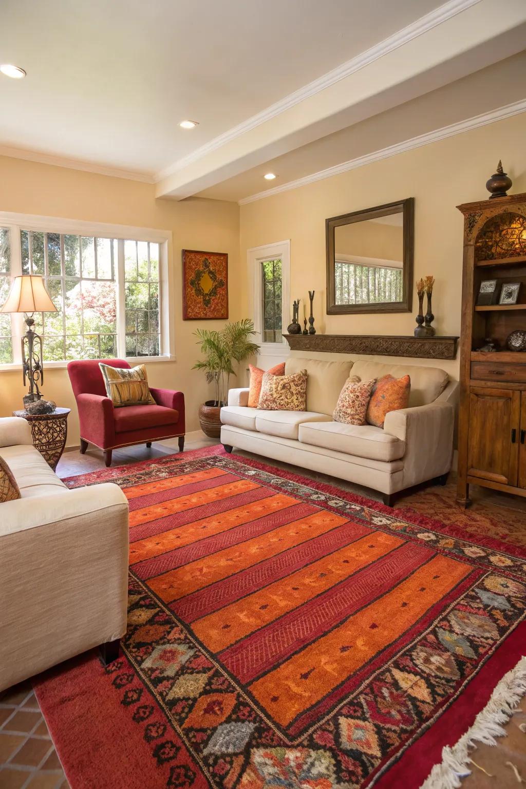 Energize your space with bold-colored rugs.