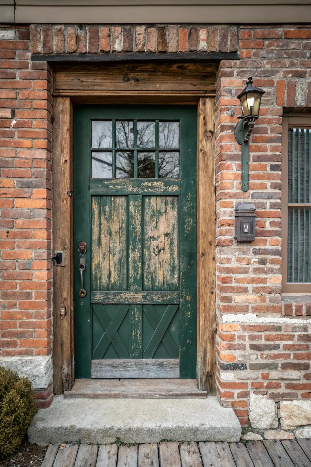 Farmhouse elements bring a cozy, countryside charm to the entrance.