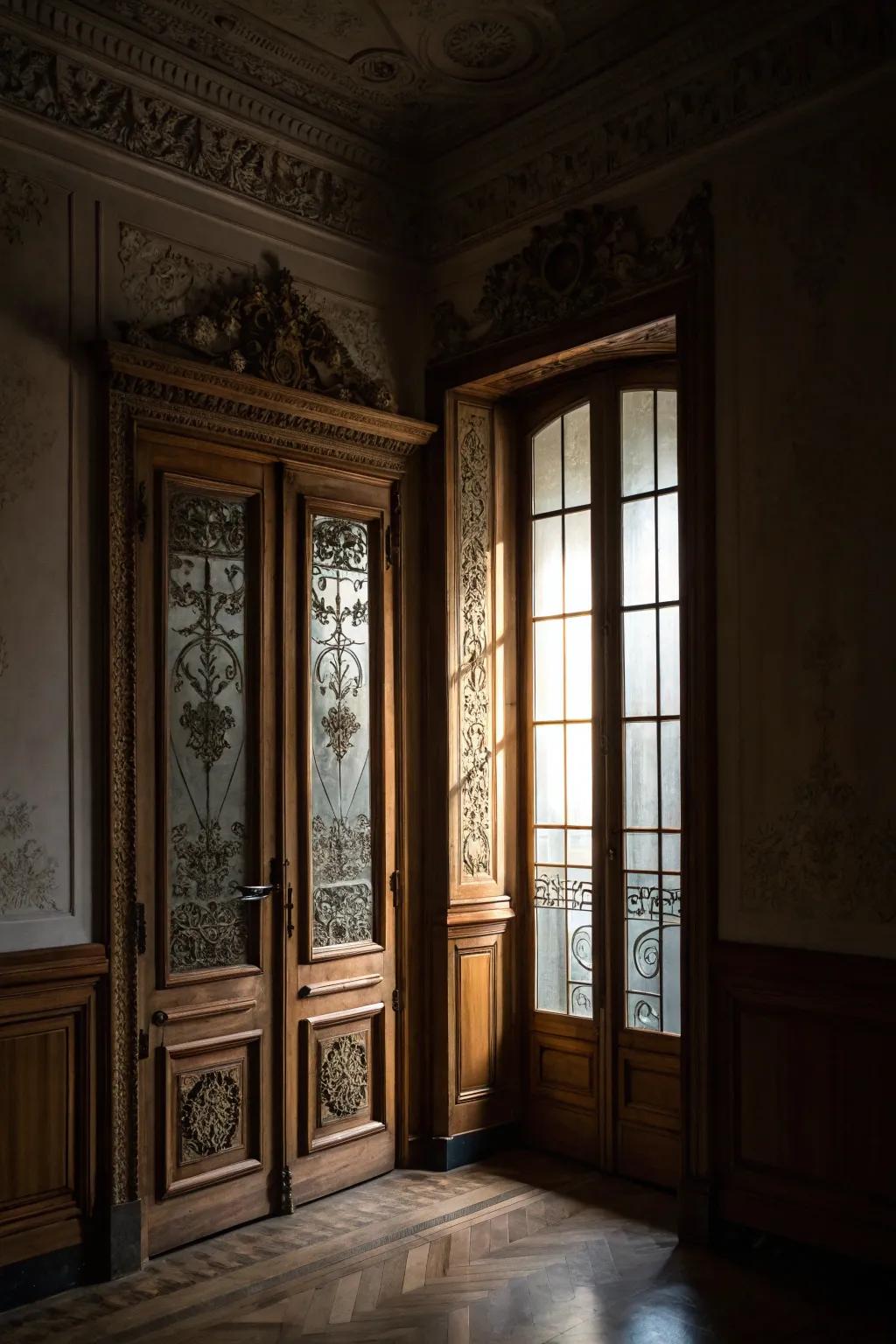 A room featuring French interior doors.