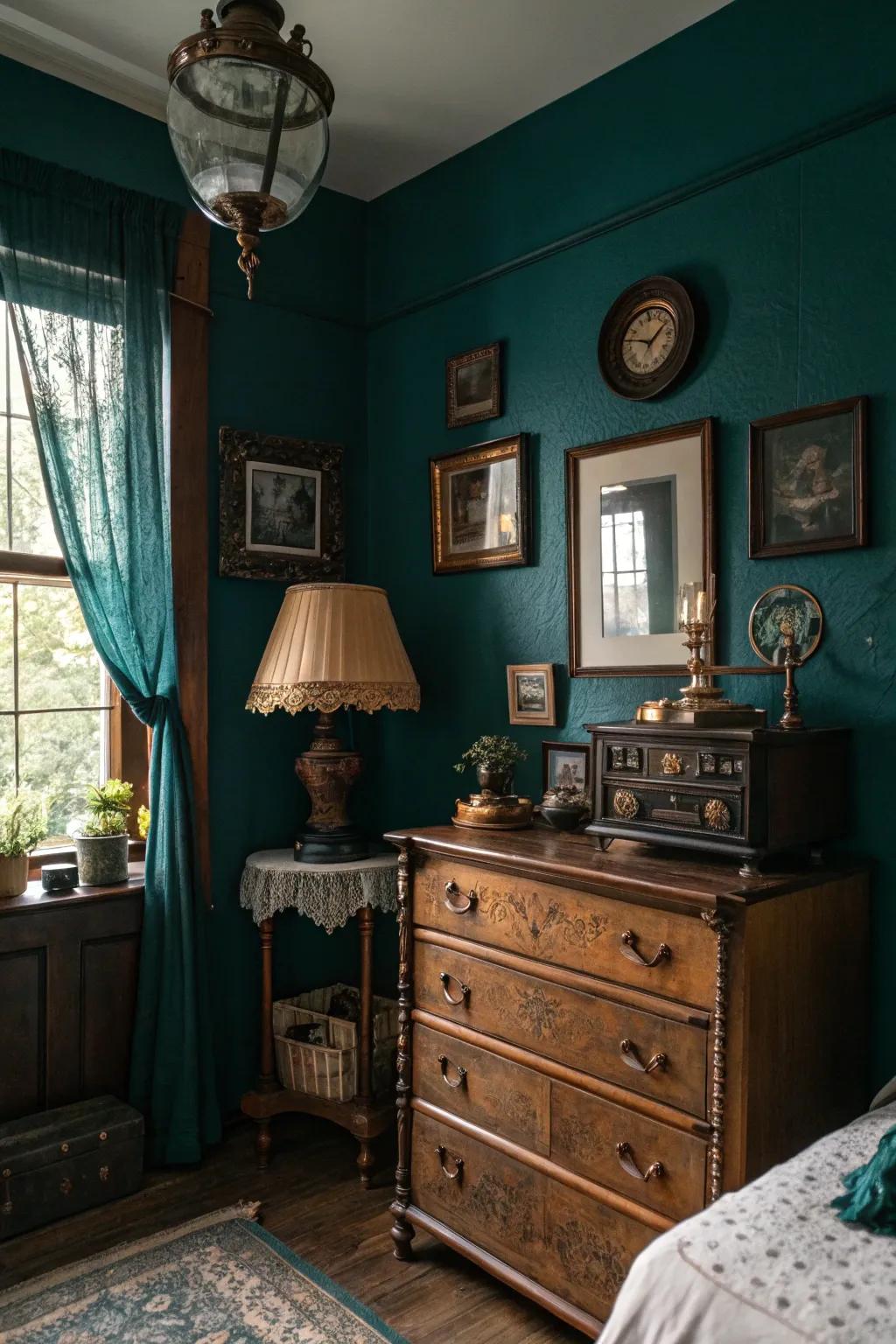 Vintage decor adds appeal to teal.