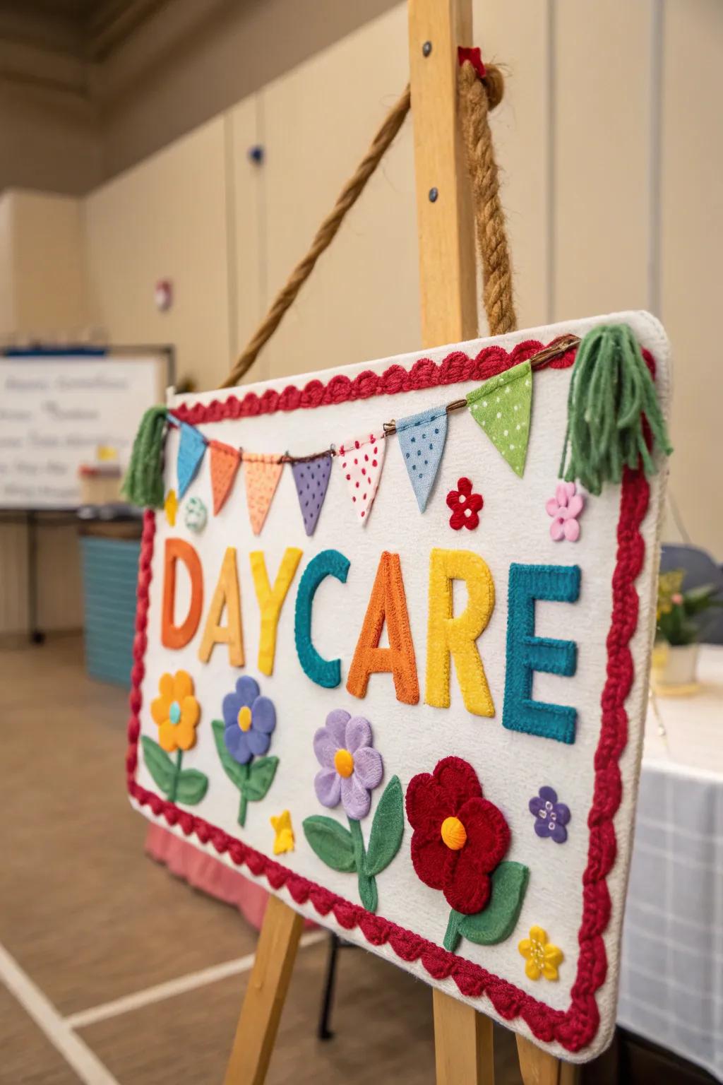 The addition of a personal and creative touch to the daycare is made possible with a DIY crafty sign.