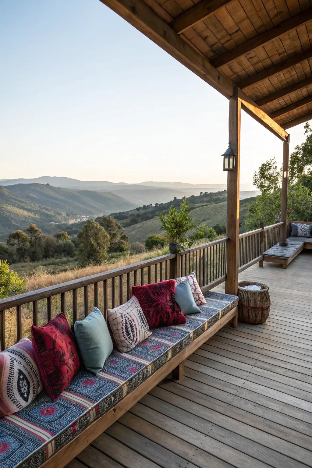 Deep-seated benches provide a perfect spot for relaxation.