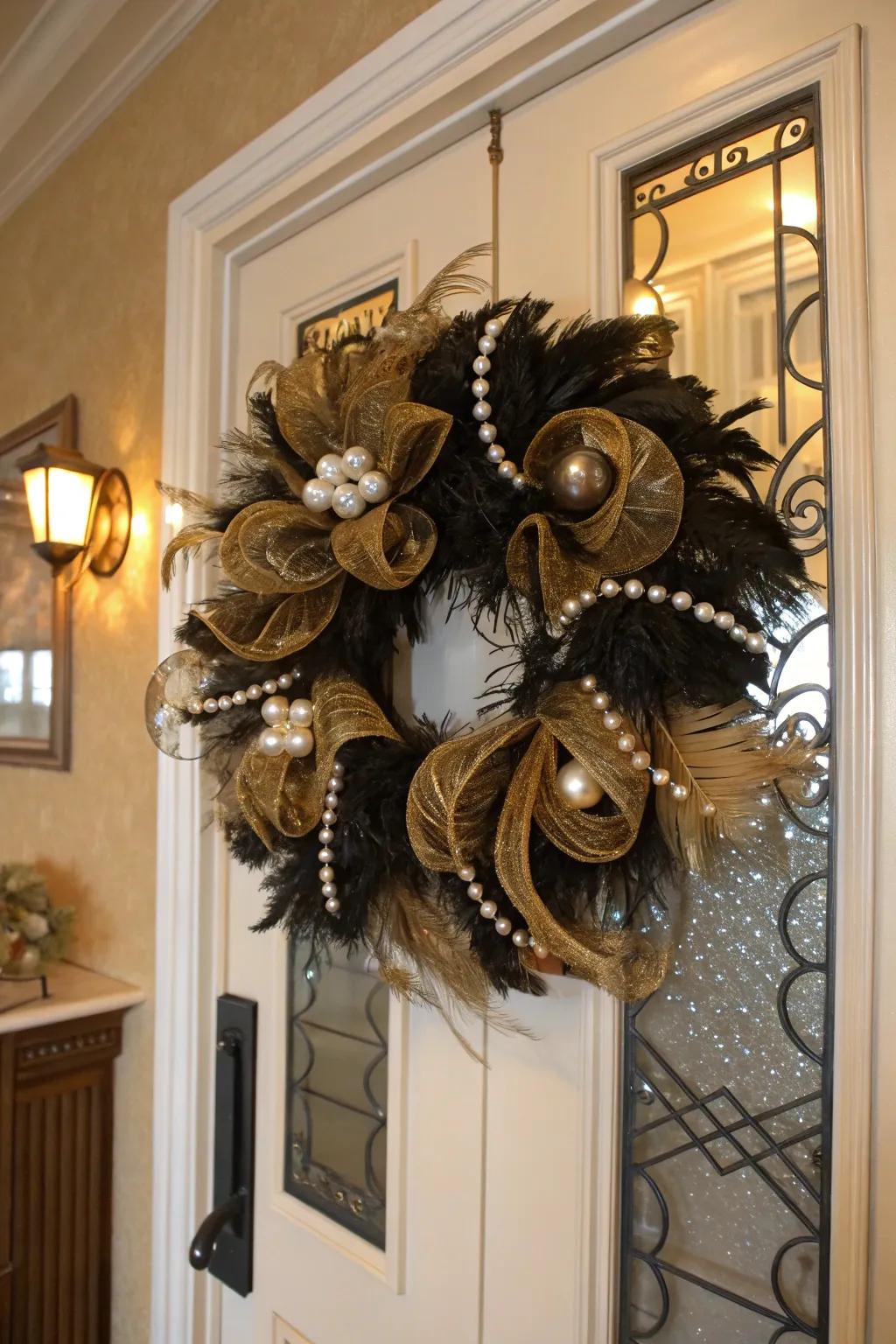 A vintage glam deco mesh wreath for a touch of elegance.