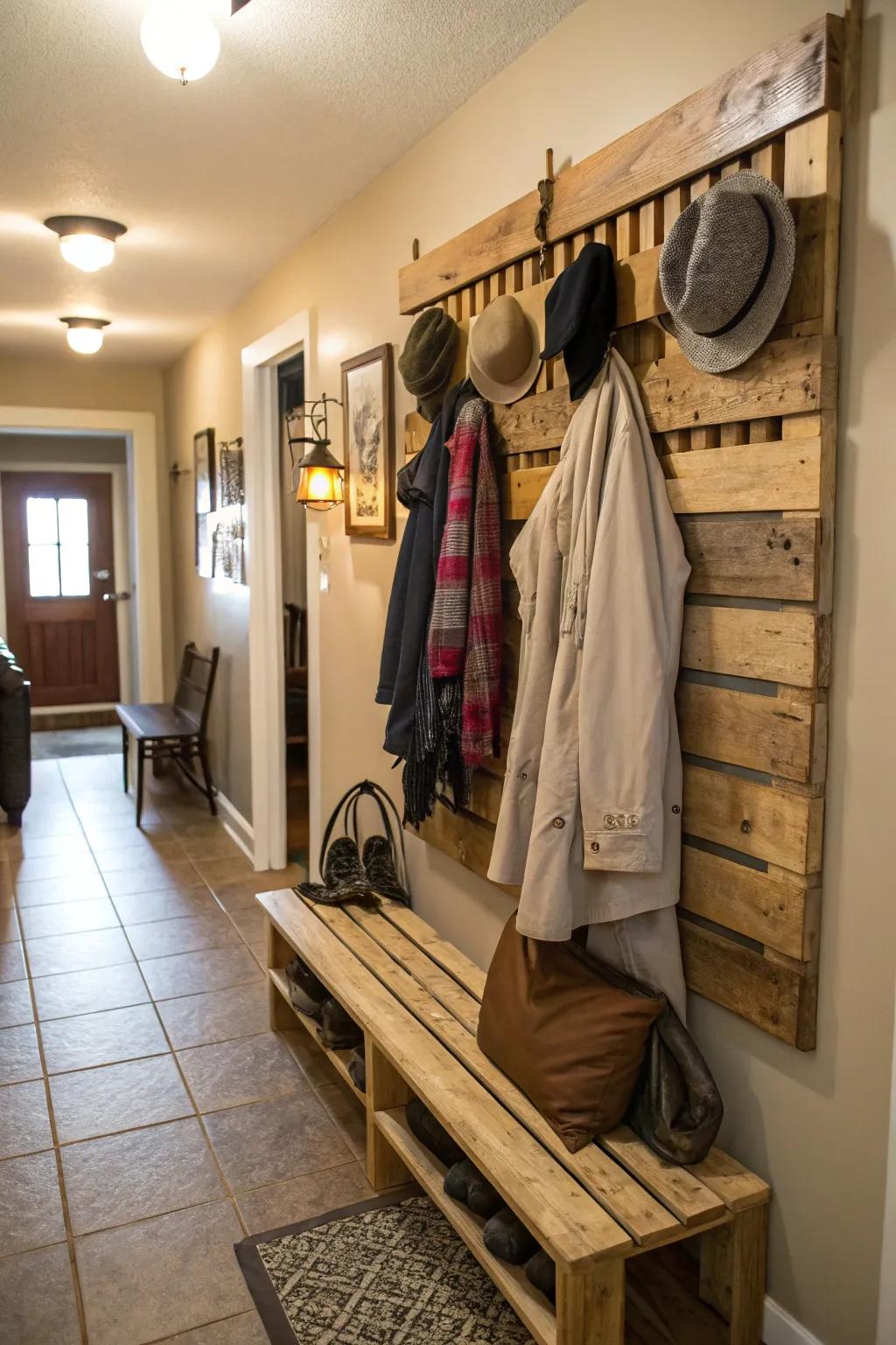 Keep your hallway tidy with a practical pallet coat rack.