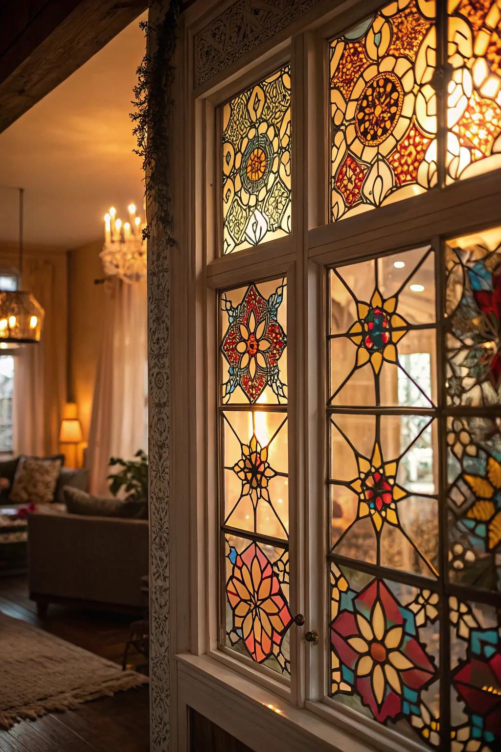 Ornamental window overlays furnish seclusion with artistic flair.