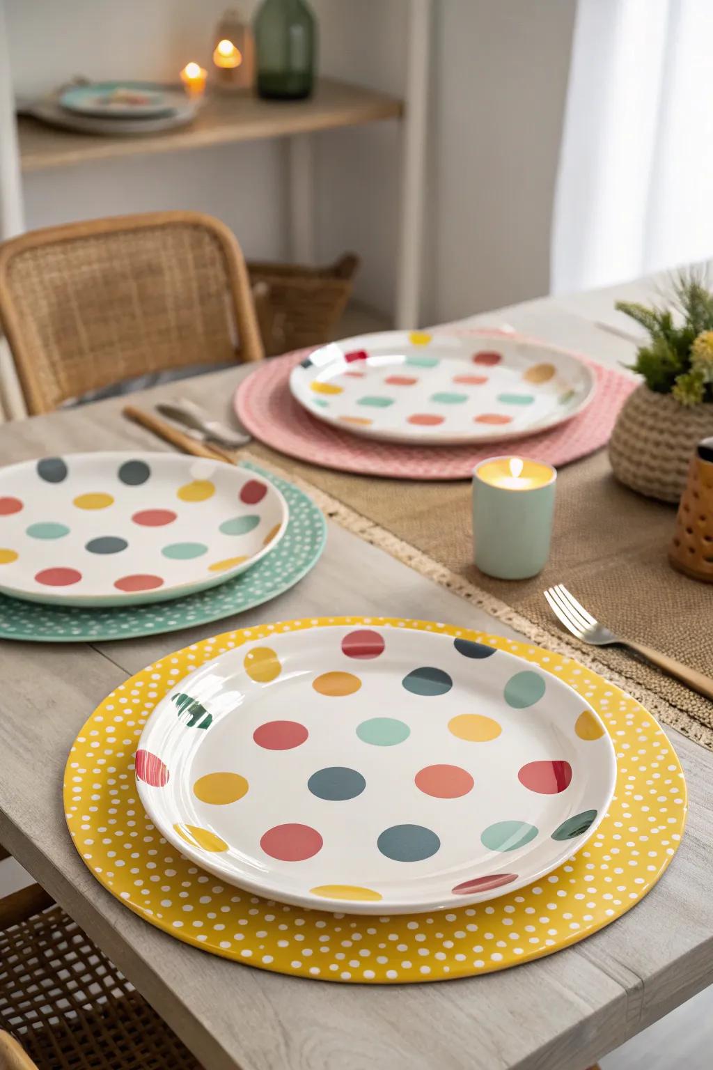 Playful patterned presentation plates for a lively table setting.