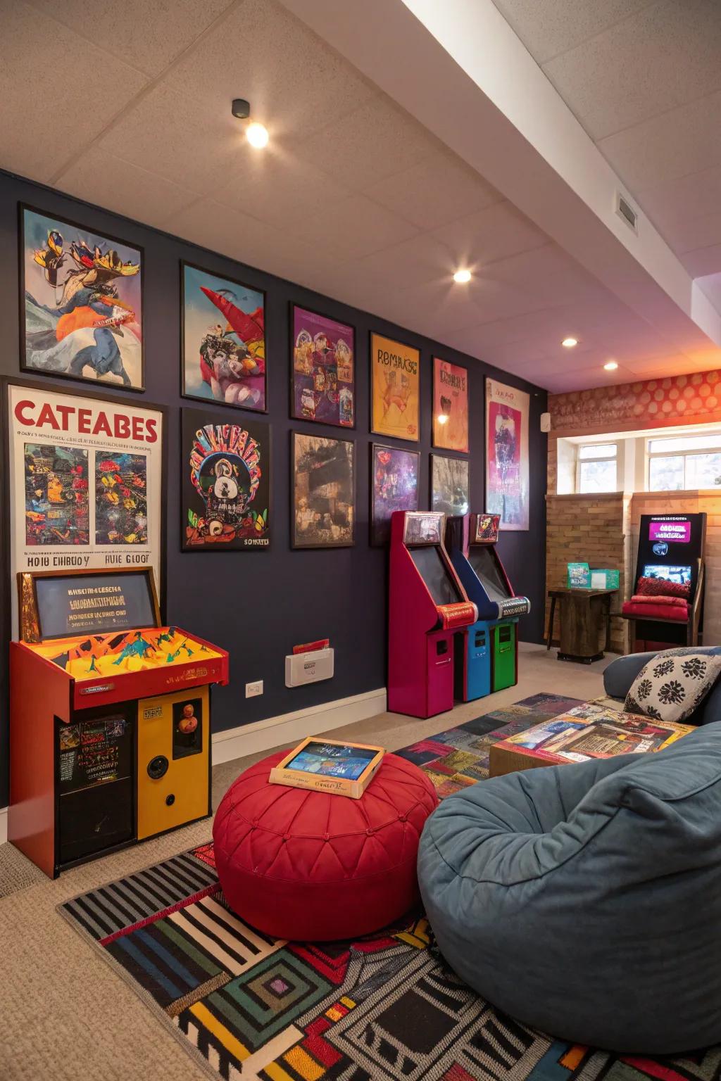 A den turned into an exciting game room.