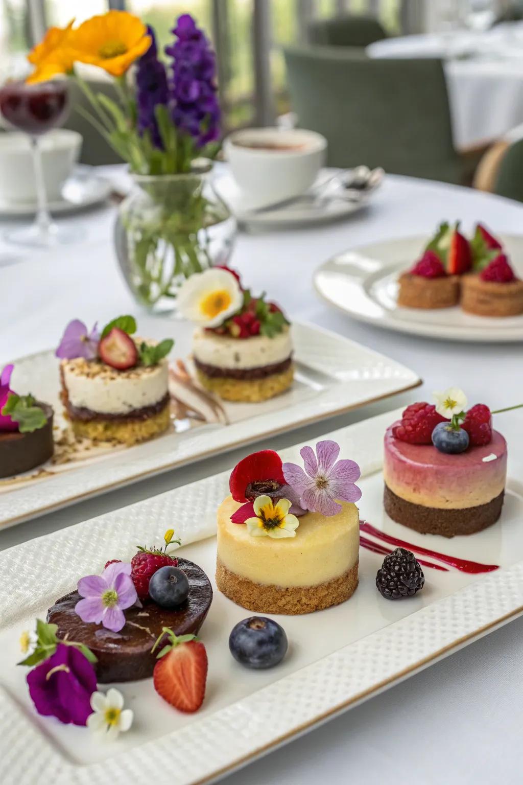 Elegant desserts with a hint of floral beauty.