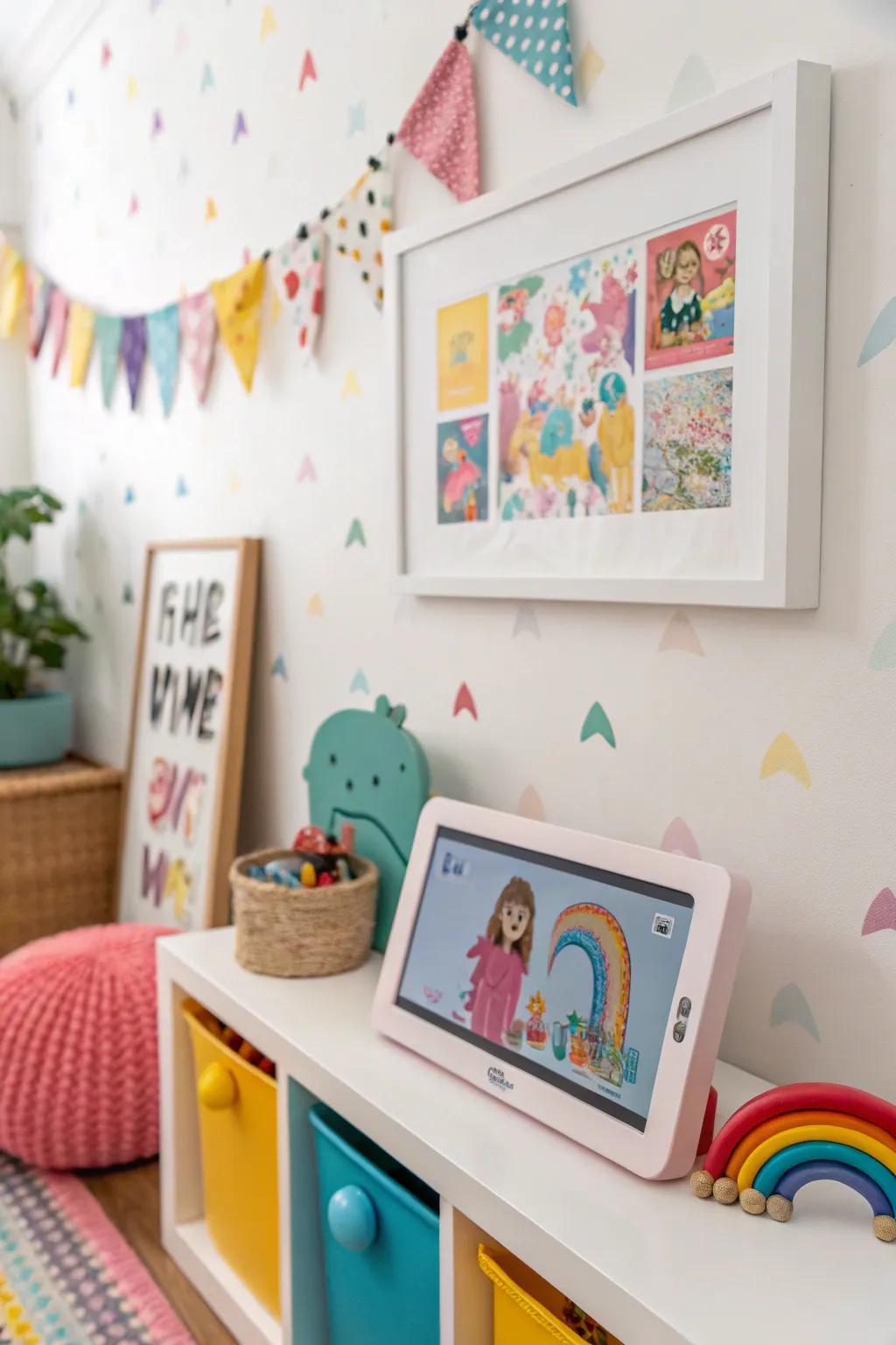 A digital display adding charm to a kids' room.