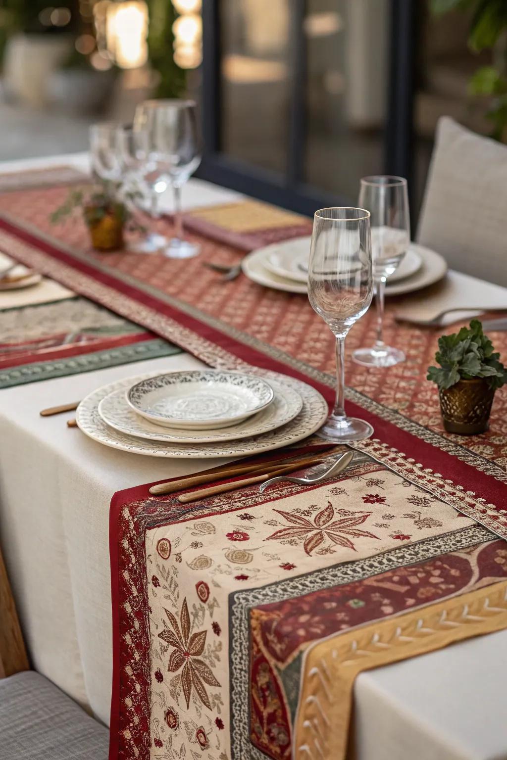 Layered textiles add depth and warmth to your dining table decor.