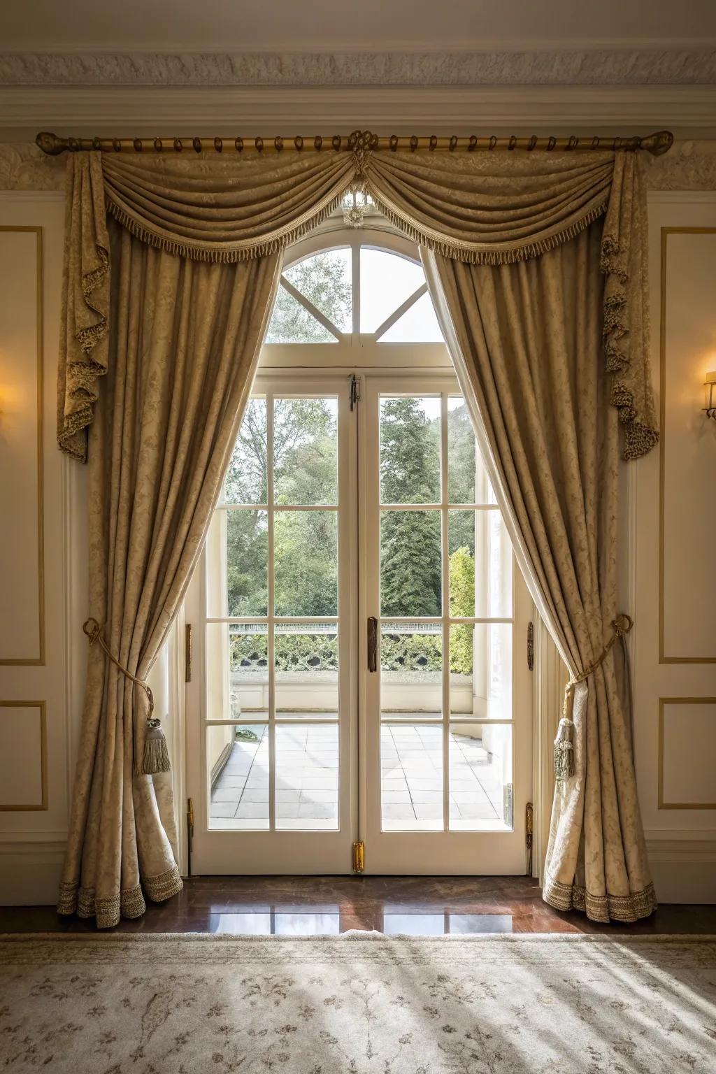 Elevate dual doors with elegant drape solutions.