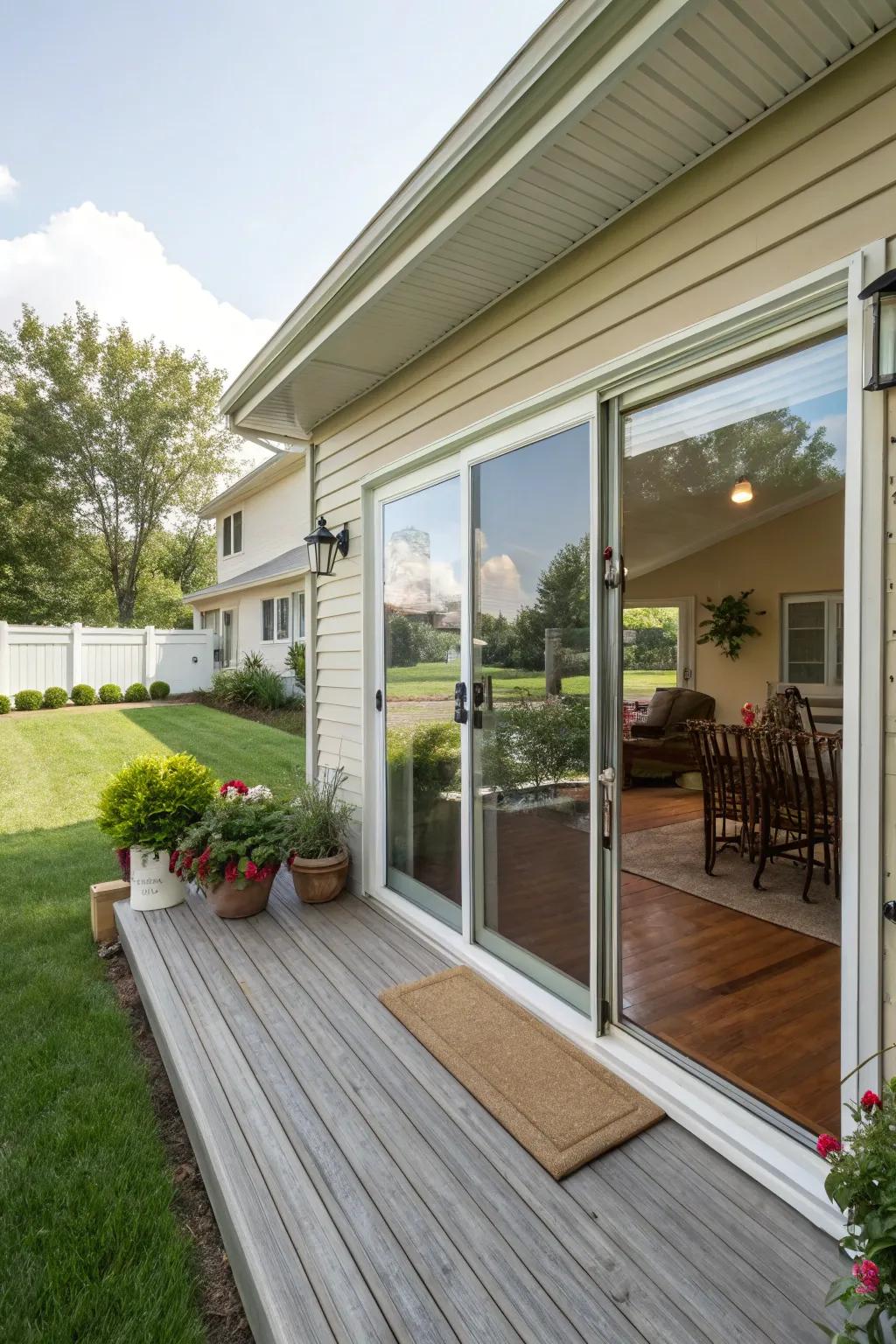 Sliding doors create a seamless indoor-outdoor connection.