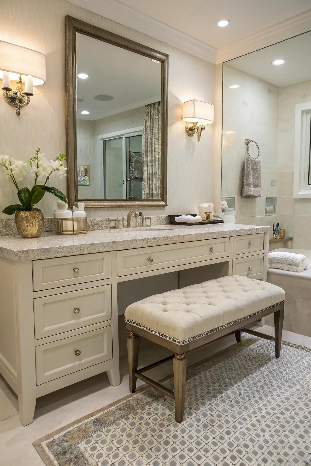 A seating area adds function and elegance to your bathroom.